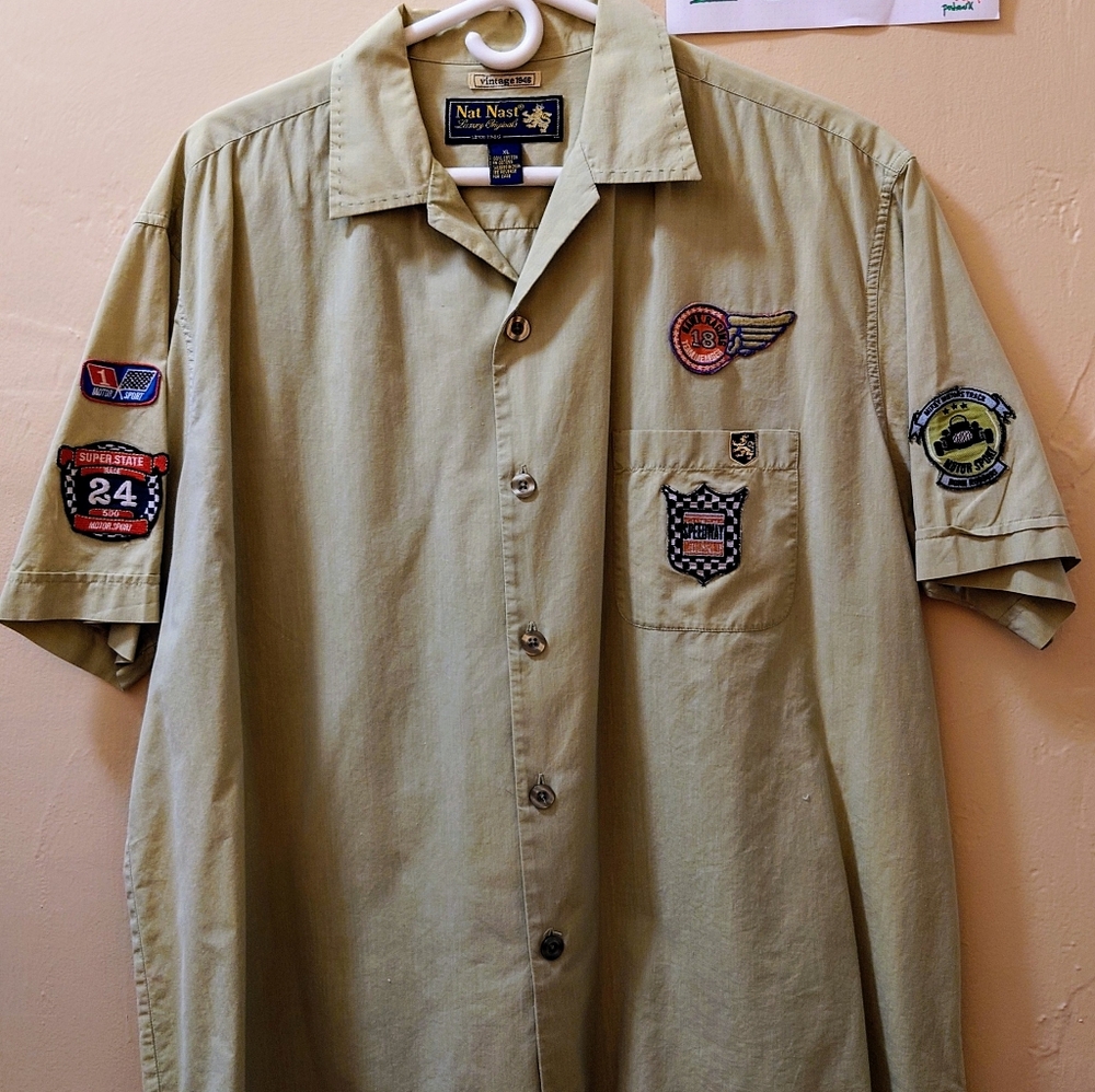 RARE Nat Nast racing button down silk patch shirt Y2K vintage 1946 series
